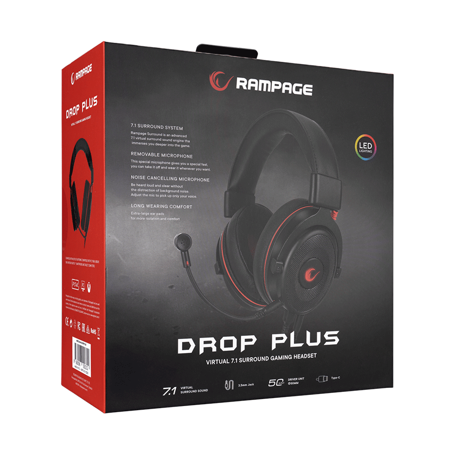 Slušalice sa mikrofonom gaming RAMPAGE RM-K60 DROP PLUS All In One USB 7.1,Typ-C and 3.5mm Output ,Surround Sys