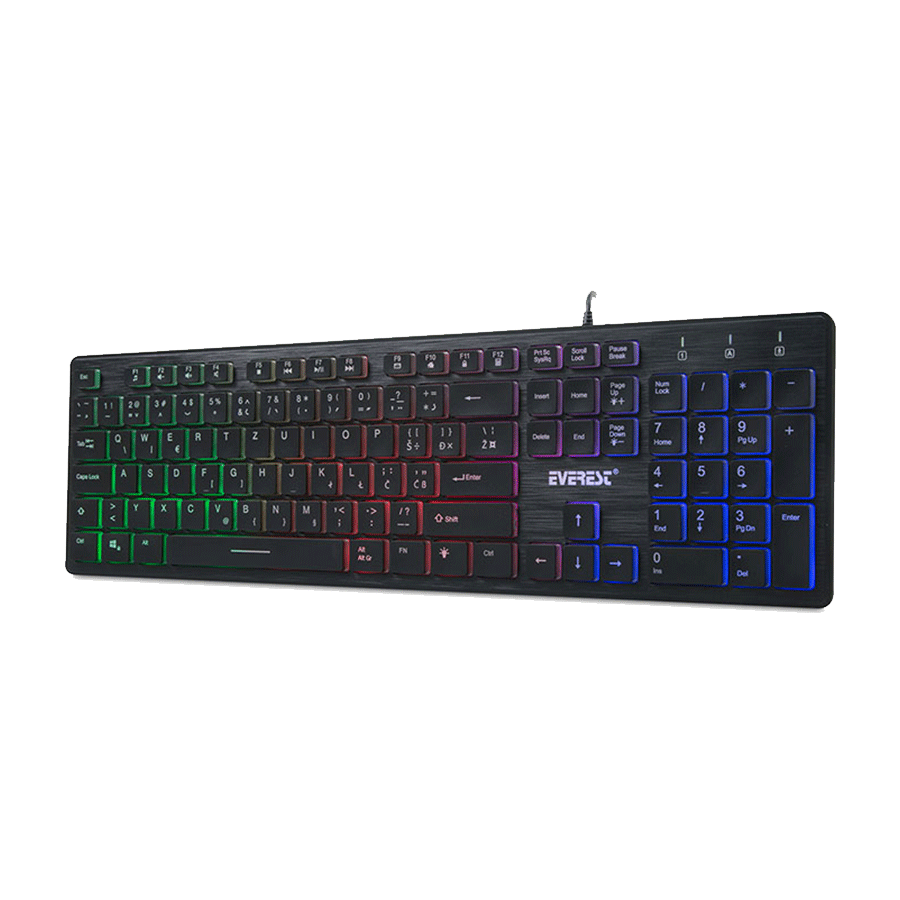 Tastatura Everest KB-840 Black Color Backlit USB, BiH layout
