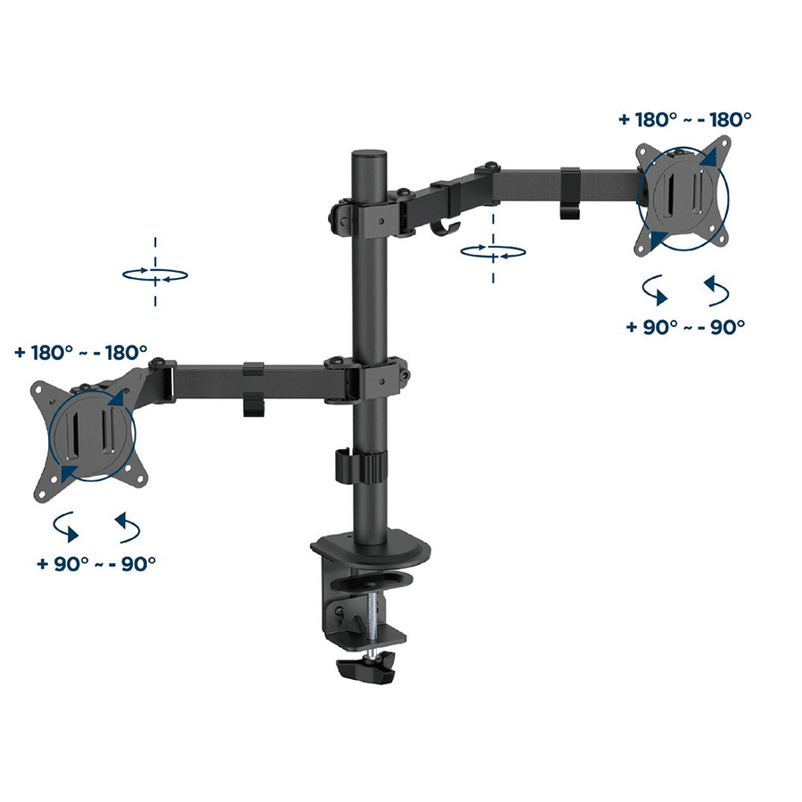 NOSAČ ZA DVA MONITORA GEMBIRD MA-D2-03, montaža na stol, tilt, swivel), 17”-32”, up to 9 kg