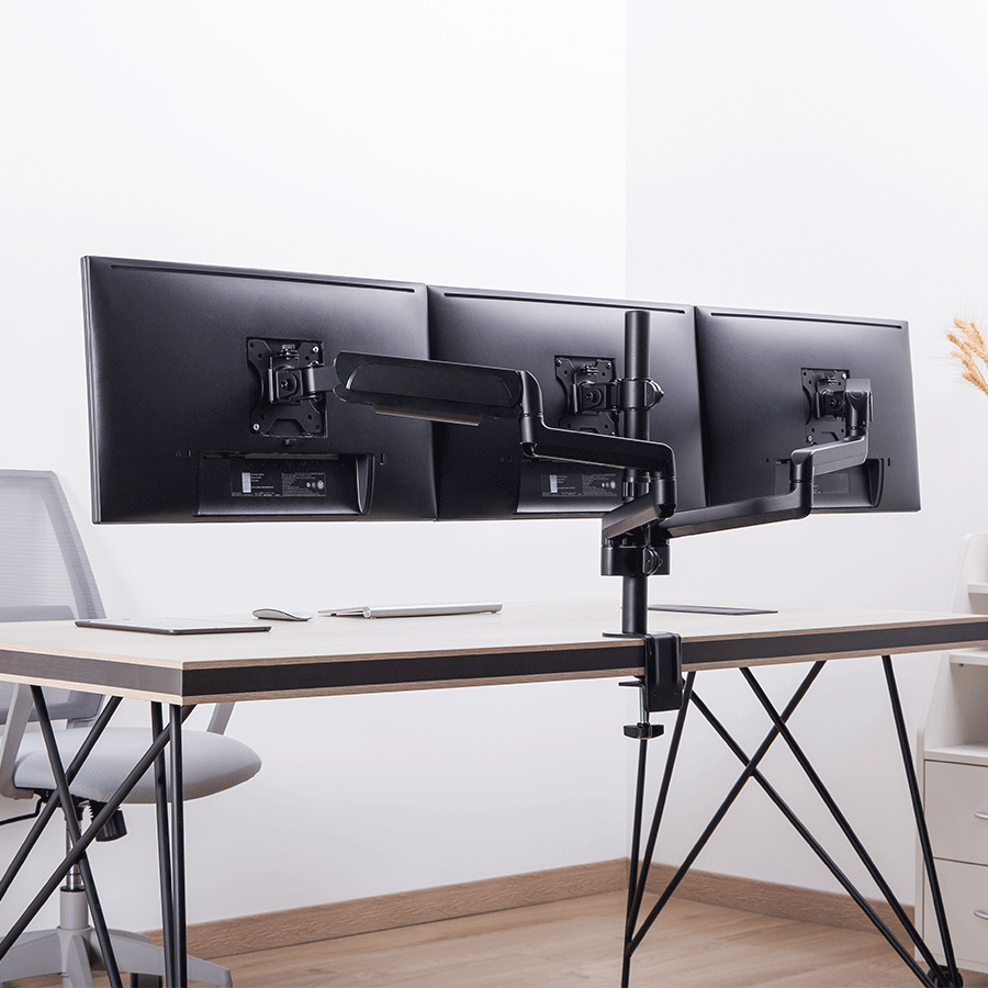 NOSAČ ZA TRI MONITORA GEMBIRD MA-DA3-01, montaža na stol, (full-motion), do 27”, up to 7 kg