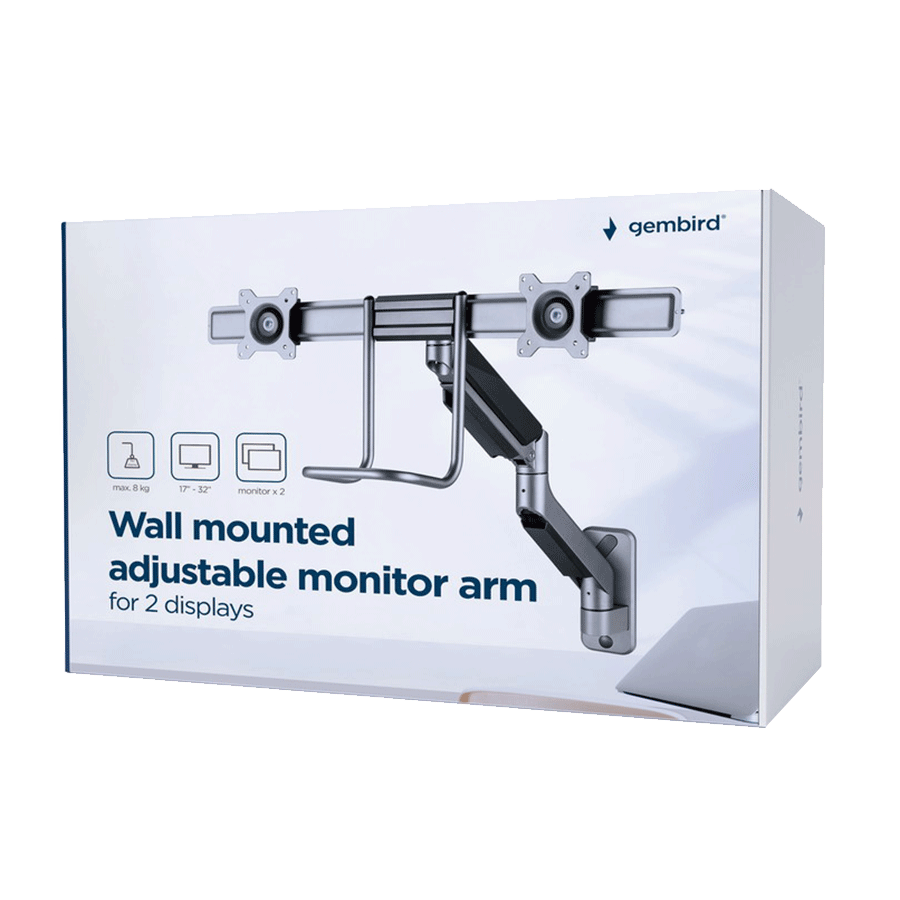 NOSAČ ZA DVA MONITORA GEMBIRD MA-WA2-02, montaža na zid, 17”-32”, up to 8 kg