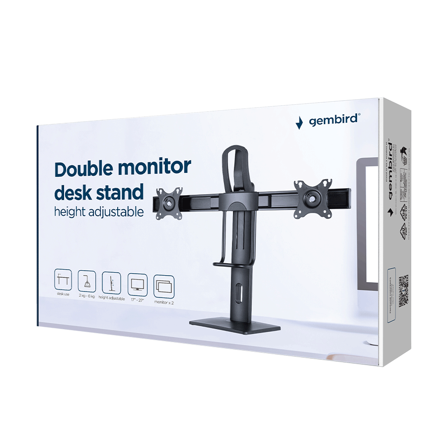 NOSAČ STALAK ZA DVA MONITORA GEMBIRD MS-D2-01, do 27”, up to 6 kg