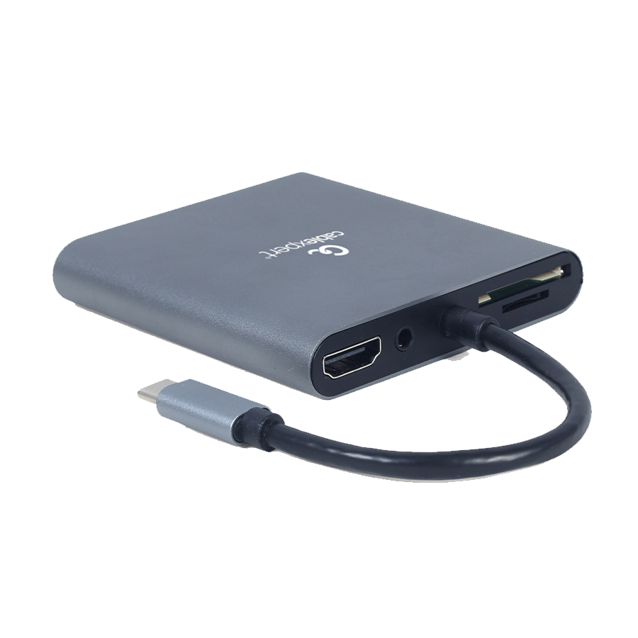 Docking station USB adapter Type-C 6-in-1 multi-port adapter (Hub3.1 + HDMI + VGA + PD + card reader + stereo audio), space grey, A-CM-COMBO6-01