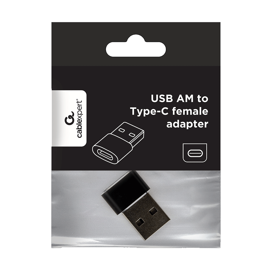 USB 2,0 adapter USB2.0 AM to Type-C female black, GEMBIRD A-USB2-AMCF-02