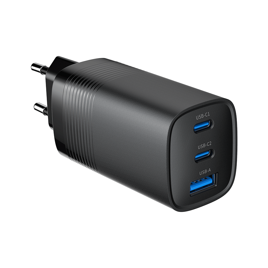 USB punjač 2xType-C + 1xUSB-A fast charger, 65W PD, back GEMBIRD, TA-UC-PDQC65-01-BK