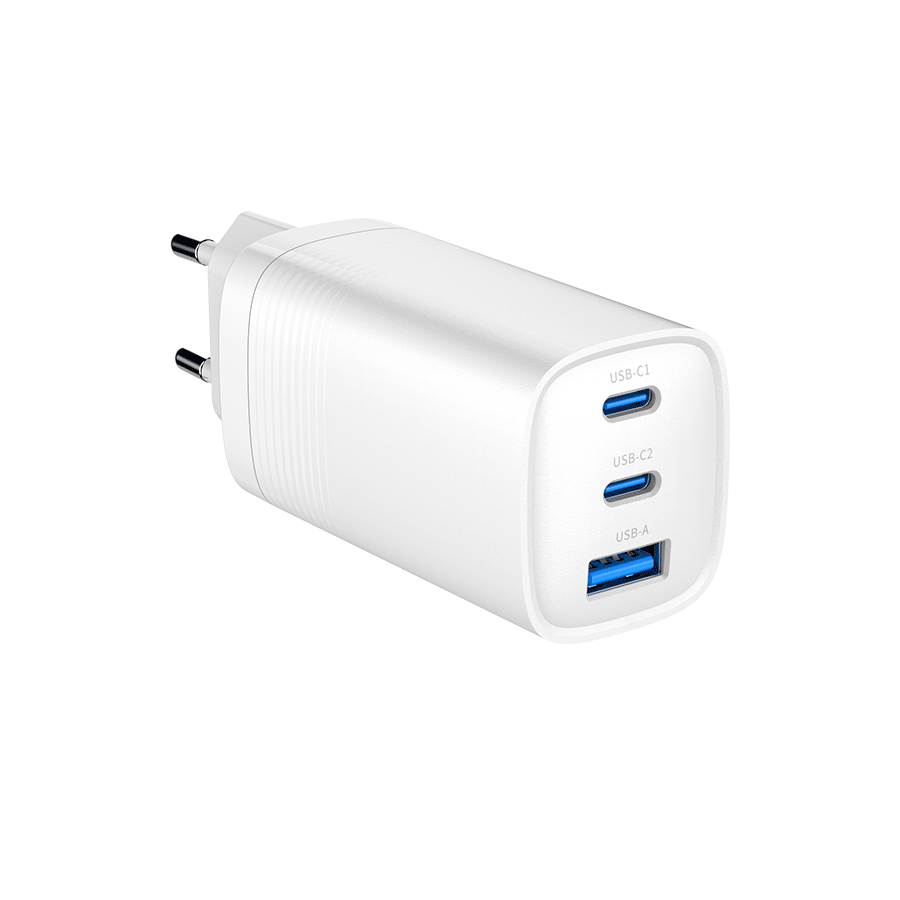 USB punjač 2xType-C + 1xUSB-A fast charger, 65W PD, white GEMBIRD, TA-UC-PDQC65-01-W