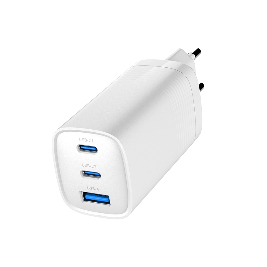 USB punjač 2xType-C + 1xUSB-A fast charger, 65W PD, white GEMBIRD, TA-UC-PDQC65-01-W