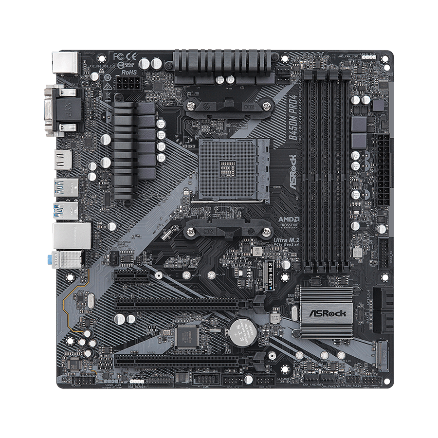 ASROCK MB B450M PRO4 R2.0 AMD B450;AM4;4xDDR4 m.2,VGA,DVI,HDMI,micro ATX