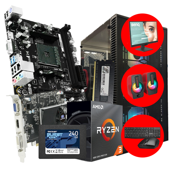 Picture of GNC BLAZE SET RYZEN 3 4100 3.8GHz,  B450MHP, RAM 8 GB DDR4 2666 MHz, SSD 240 GB, SAPPHIRE R7 240 4G, IG-MAX X3804-A06, LC POWER 600W, Monitor BenQ 