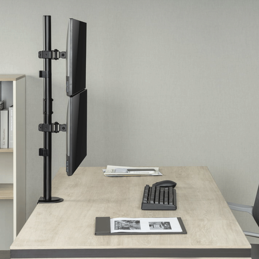 NOSAČ ZA DVA MONITORA VERTIKALNI GEMBIRD MA-D2-02, montaža na stol, (rotate, tilt, swivel), 17”-32”, up to 9 kg