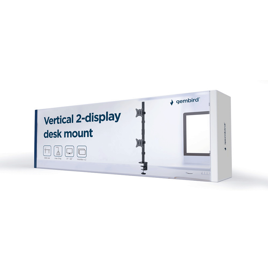 NOSAČ ZA DVA MONITORA VERTIKALNI GEMBIRD MA-D2-02, montaža na stol, (rotate, tilt, swivel), 17”-32”, up to 9 kg