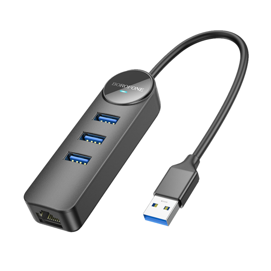 Picture of USB HUB + GLAN Ethernet Adapter BOROFONE DH6 Erudite 4-in-1, USB3.0x3 +RJ45 