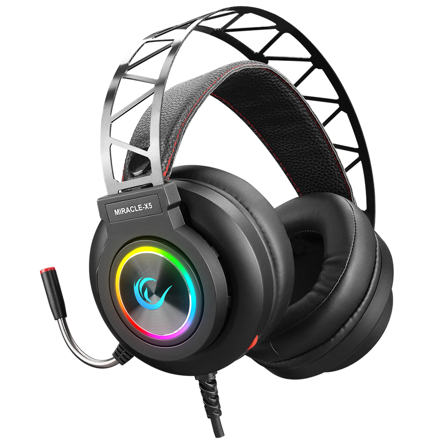 Slušalice sa mikrofonom gaming RAMPAGE Miracle-X5 Black RGB Led 7.1 Surround Sound System Gaming Headset with Microphone