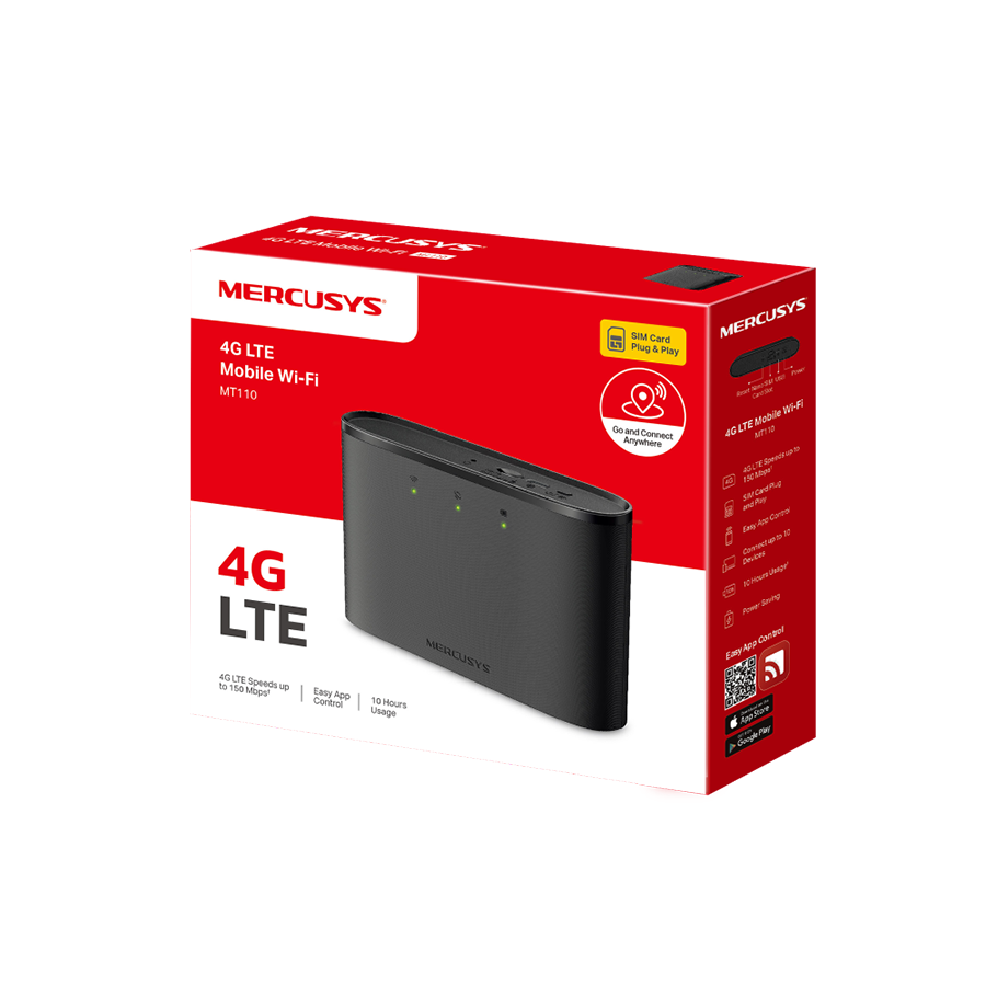 ROUTER Mercusys MT110 4G LTE mobilni Wi-Fi, 2200 mAh baterija, 4G LTE brzine do 150 Mbps, 150 Mbps WiFi 2,4 GHz, SIM kartica Plug and Play