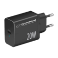 Picture of USB punjač Type-C fast charger, ESPERANZA QUICK POWER CHARGER 20W USB-C PD, BLACK, EZC104K