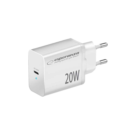 Picture of USB punjač Type-C fast charger, ESPERANZA QUICK POWER CHARGER 20W USB-C PD, WHITE, EZC104W