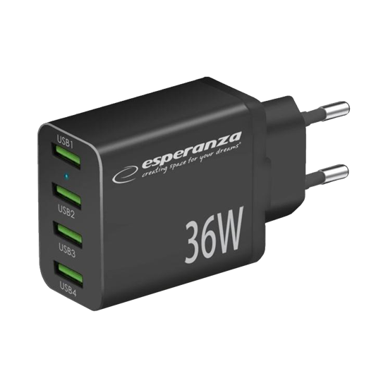 Picture of USB punjač 4xUSB-A, ESPERANZA  QUICK POWER CHARGER 36W 4x USB-A QC 3.0 18W, EZC107K