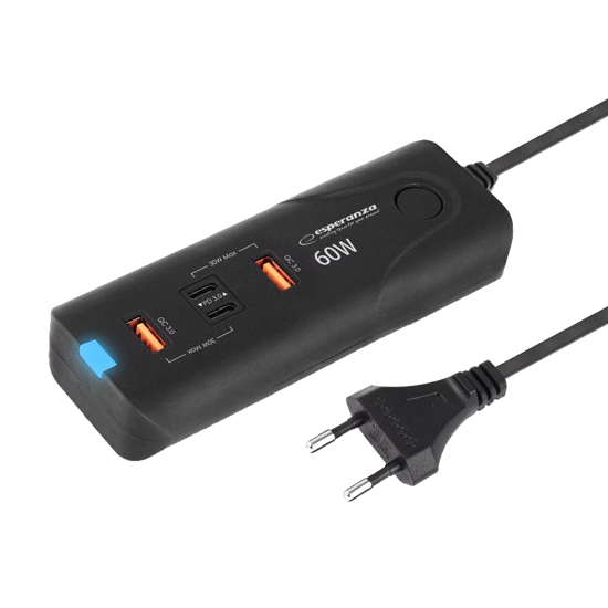 Picture of USB punjač 2xType-C + 2xUSB-A, ESPERANZA  QUICK POWER CHARGER 60W 2x USB-C PD 30W / 2x USB-A QC 3.0 18W, EZC109