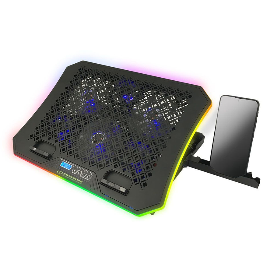 Postolje za notebook gaming ESPERANZA RGB ILLUMINATED NOTEBOOK COOLING PAD WITH MOBILE PHONE STAND GALERNE EGC109