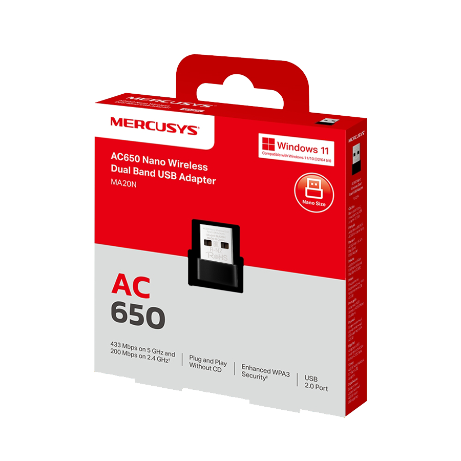 USB WLAN Mercusys MA20N AC650 Nano Wi-Fi USB Adapter 200 Mbps