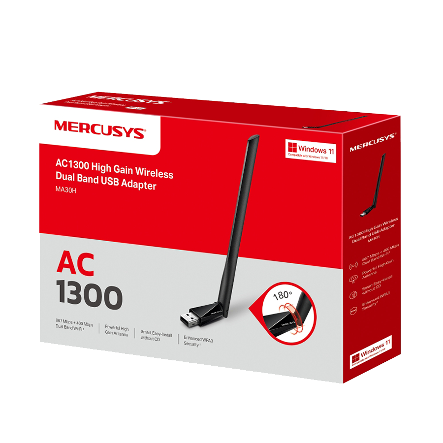 USB WLAN Mercusys MA30H AC1300 High Gain Wi-Fi USB Adapter sa antenom