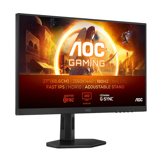 Picture of MONITOR AOC Gaming Q27G4XF 27" Fast IPS 2560x1440 Antiglare 180Hz, HDR 10, 0.5ms, 1000:1, HDMI, DP, Full Ergo, Adaptive Sync 3y