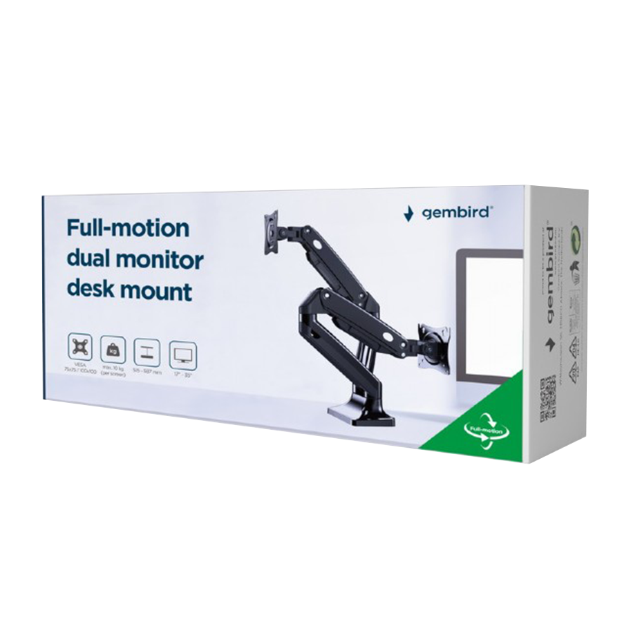 NOSAČ ZA DVA MONITORA GEMBIRD MA-DA2-03, montaža na stol, Full-motion, 17”-35”, up to 10 kg