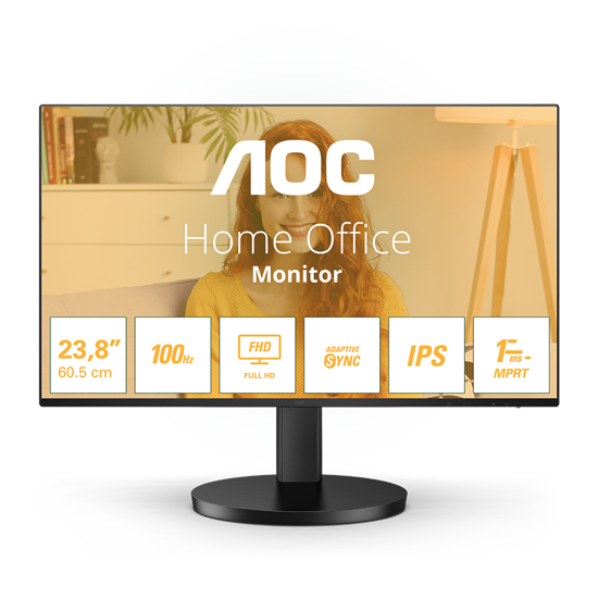 Picture of MONITOR AOC 24B3HA2 23.8” IPS, 16:9, 1920x1080, 100Hz, 1ms, 250 cd/m2, 1000:1, VGA, HDMI, DP, VESA, Ultra Narrow, 2 W x 2, Black, VESA 3y