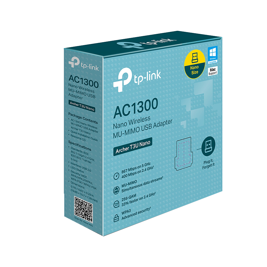 USB WLAN TP-Link Archer T3U Nano AC1300 Nano Wireless MU-MIMO USB Adapter,Nano size, 5GHz + 2.4GHz