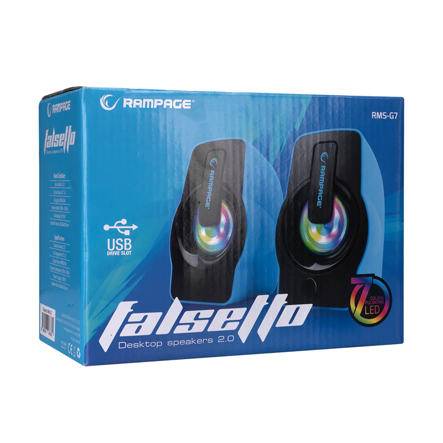 Zvučnici 2.0 gaming RAMPAGE RMS-G7 FALSETTO, 6W, RGB LED blue, 3,5mm + USB napajanje