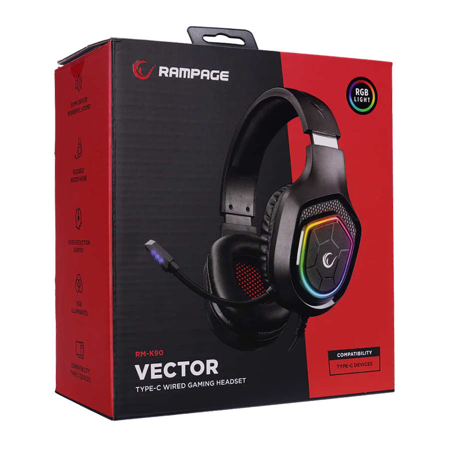 Slušalice sa mikrofonom gaming RAMPAGE RM-K90 VECTOR black, RGB LED, Type-C