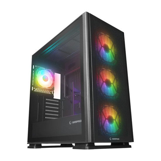 Picture of Kućište gaming RAMPAGE VANGUARD V2 Black Mesh Easy Tempered Glass Vertical VGA Holder 4*RGB Fan Hub E-ATX Big-T