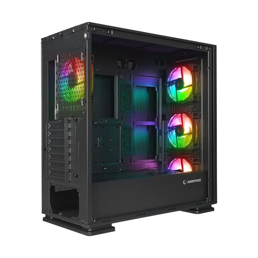 Kućište gaming RAMPAGE VANGUARD V2 Black Mesh Easy Tempered Glass Vertical VGA Holder 4*RGB Fan Hub E-ATX Big-T, 39846