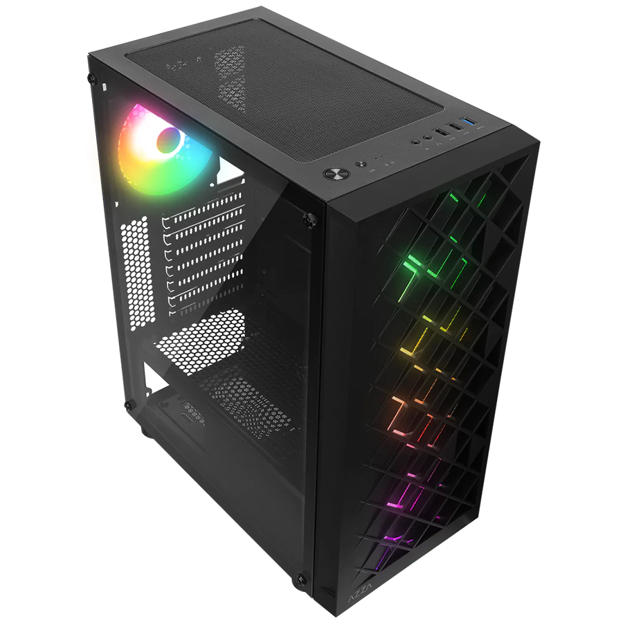Kućište gaming RAMPAGE AZZA V1 Tempered Glass Black 3*12CM Black 1* 12CM ARGB Fan ATX Mid-T Gaming Player Case