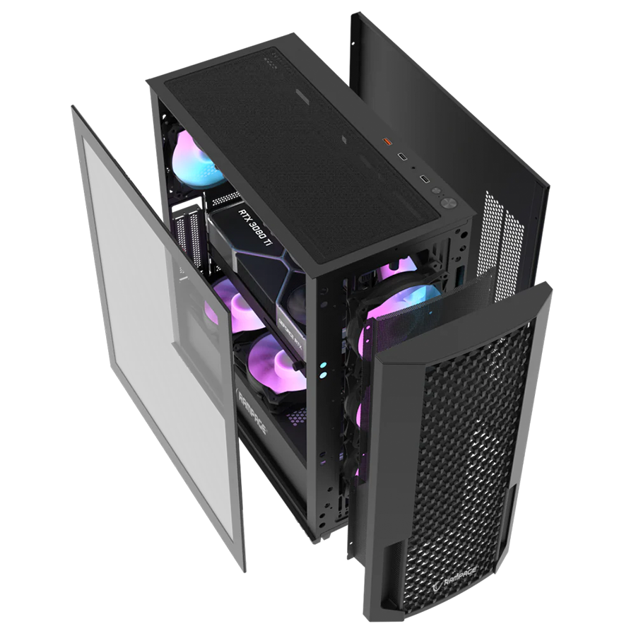 Kućište gaming RAMPAGE SHELOB Mesh, Tempered Glass, 4*ARGB Infinity Fan, Hub, E-ATX, Mid-T, 39991