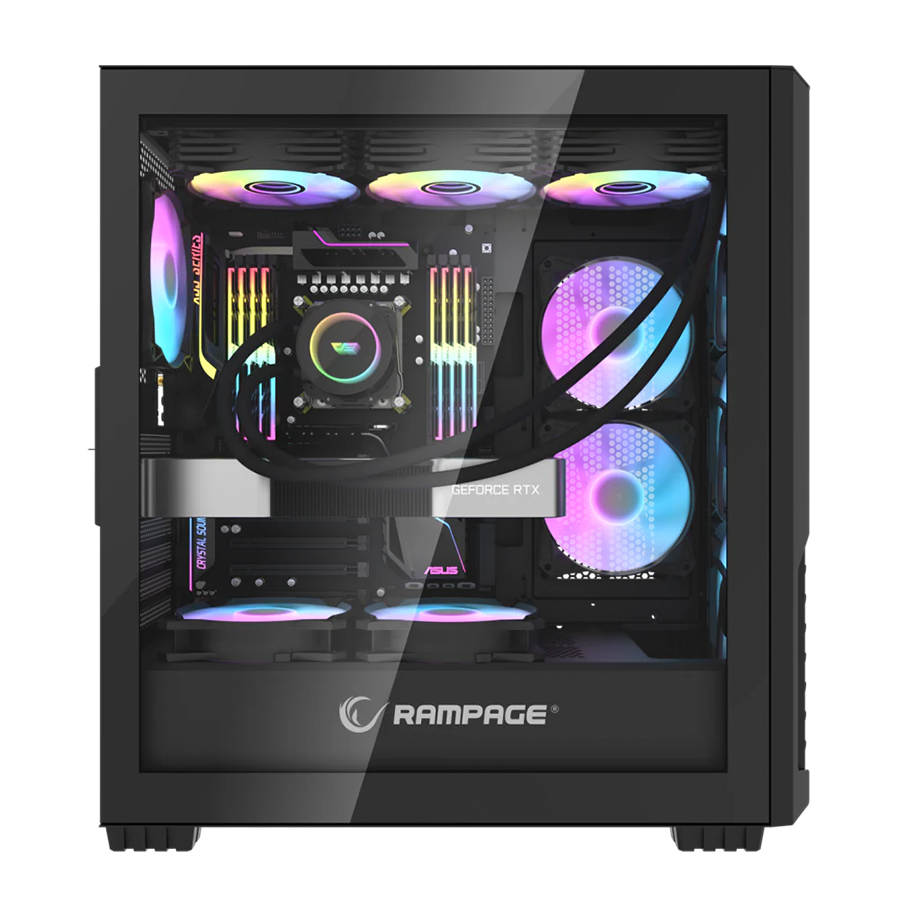 Kućište gaming RAMPAGE SHELOB Mesh, Tempered Glass, 4*ARGB Infinity Fan, Hub, E-ATX, Mid-T, 39991