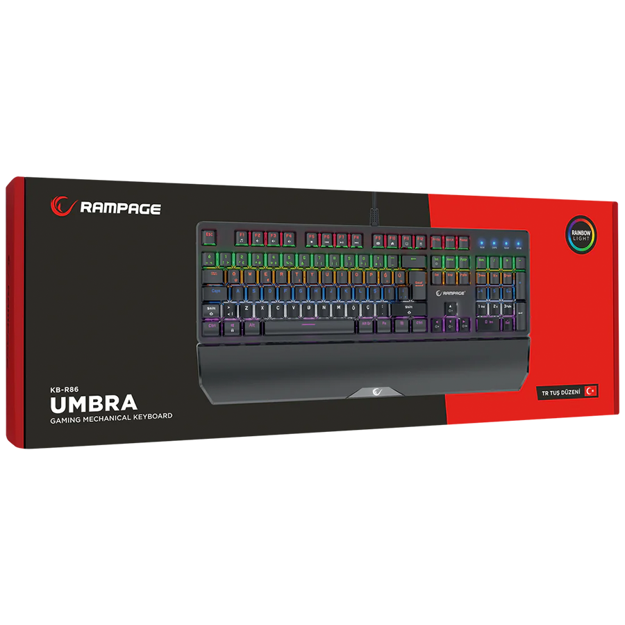 Tastatura gaming RAMPAGE KB-R86 UMBRA Black USB Rainbow Illuminated Red Switch US Layout Mechanical, 40385