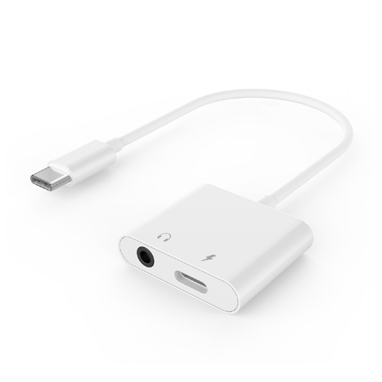 Picture of Audio adapter GEMBIRD A-CM-3.5FP-01, USB type-C plug to stereo 3.5 mm + Type-C power, white