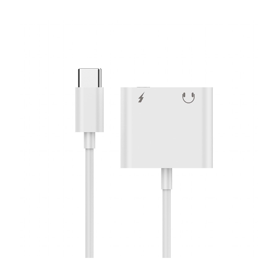 Audio adapter GEMBIRD A-CM-3.5FP-01, USB type-C plug to stereo 3.5 mm + Type-C power, white