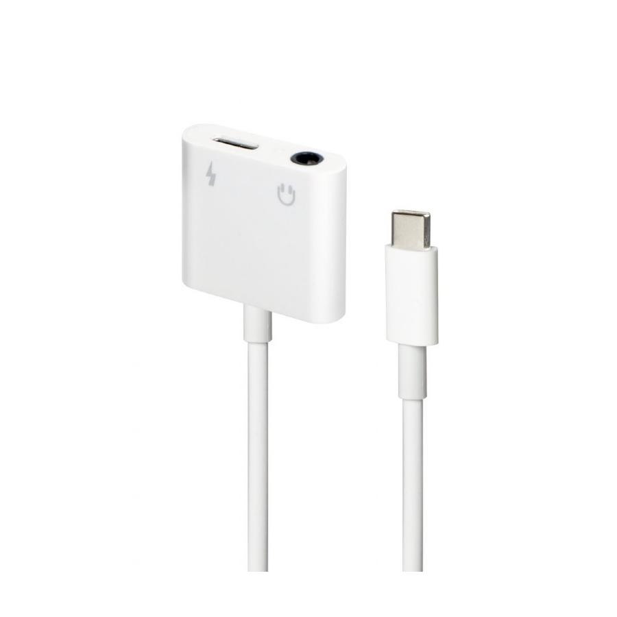 Audio adapter GEMBIRD A-CM-3.5FP-01, USB type-C plug to stereo 3.5 mm + Type-C power, white