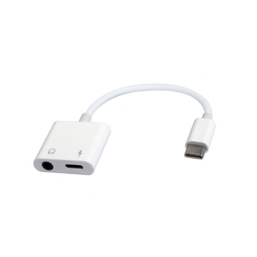 Audio adapter GEMBIRD A-CM-3.5FP-01, USB type-C plug to stereo 3.5 mm + Type-C power, white