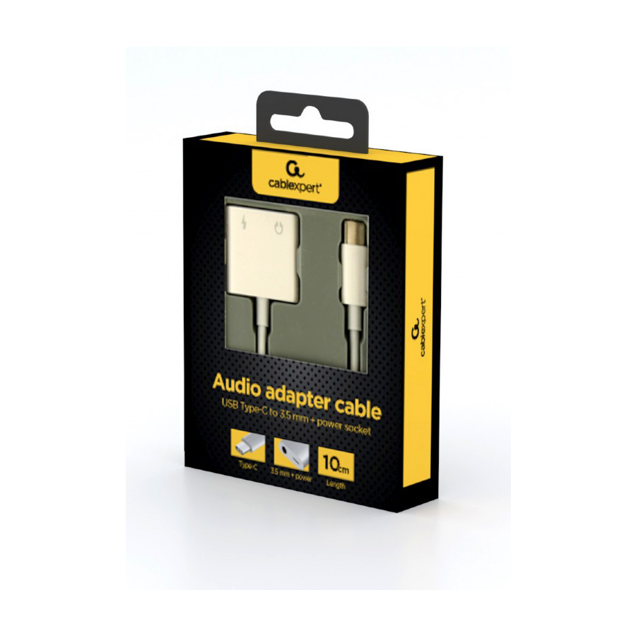 Audio adapter GEMBIRD A-CM-3.5FP-01, USB type-C plug to stereo 3.5 mm + Type-C power, white