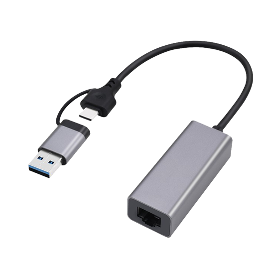 Picture of USB-A + Type-C to Ethernet LAN 2.5Gb GEMBIRD USB 3.1 + type-C Gigabit network adapter, space grey, A-USB3AC-LAN2G-01