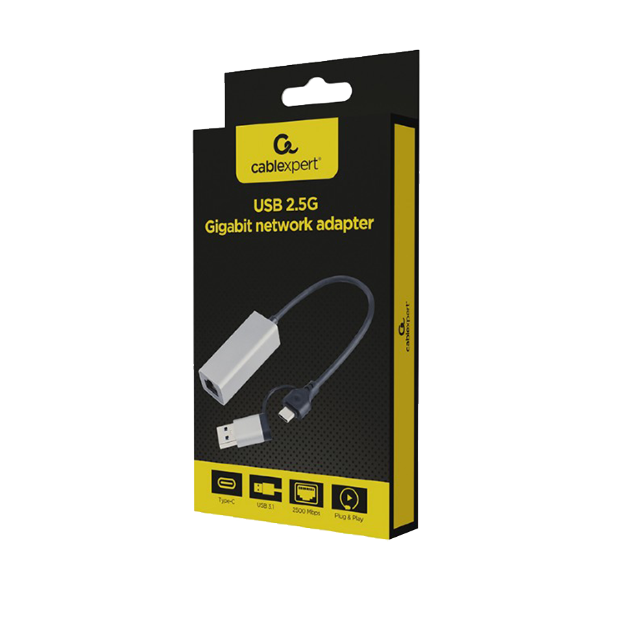 USB-A + Type-C to Ethernet LAN 2.5Gb GEMBIRD USB 3.1 + type-C Gigabit network adapter, space grey, A-USB3AC-LAN2G-01
