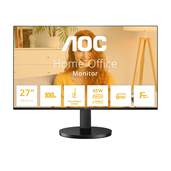 Picture of MONITOR AOC 27" Q27B3CF2 27” IPS, 16:9, 2560x1440, 100Hz, 1ms, 300 cd/m2, 1500:1, HDMI, DP, USB Hub + USB Type C 65W, PbP, PiP, 5 W x 2, Ergonomic, Bl