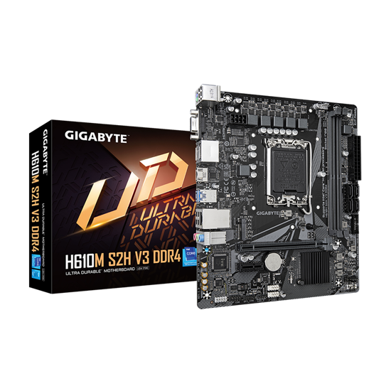 Picture of GIGABYTE MB H610M S2H V3 DDR4 LGA1700; 2xDDR4; M.2; 4xSATA 6xUSB, HDMI, 2xDP, DVI, VGA