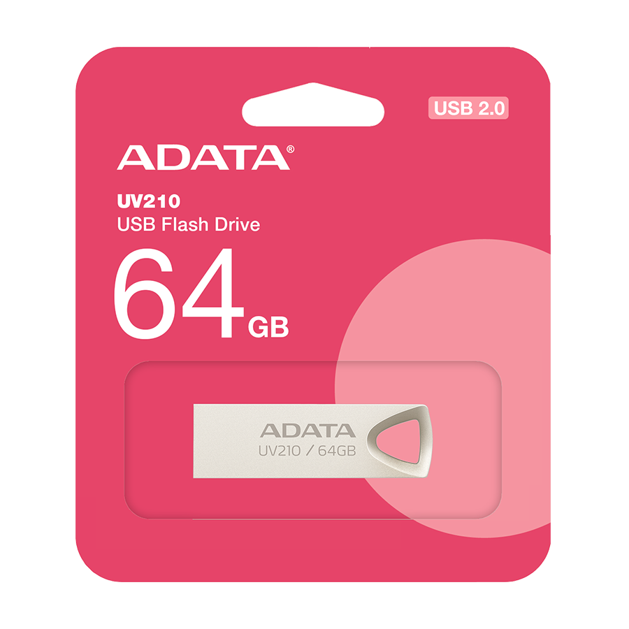 USB Memory stick Adata UFD 64GB UV210 Metal Golden 64 GB, USB, Brzina čitanja 90 MB/s, Brzina pisanja 40 MB/s, AUV210-64G-RGD USB 2.0