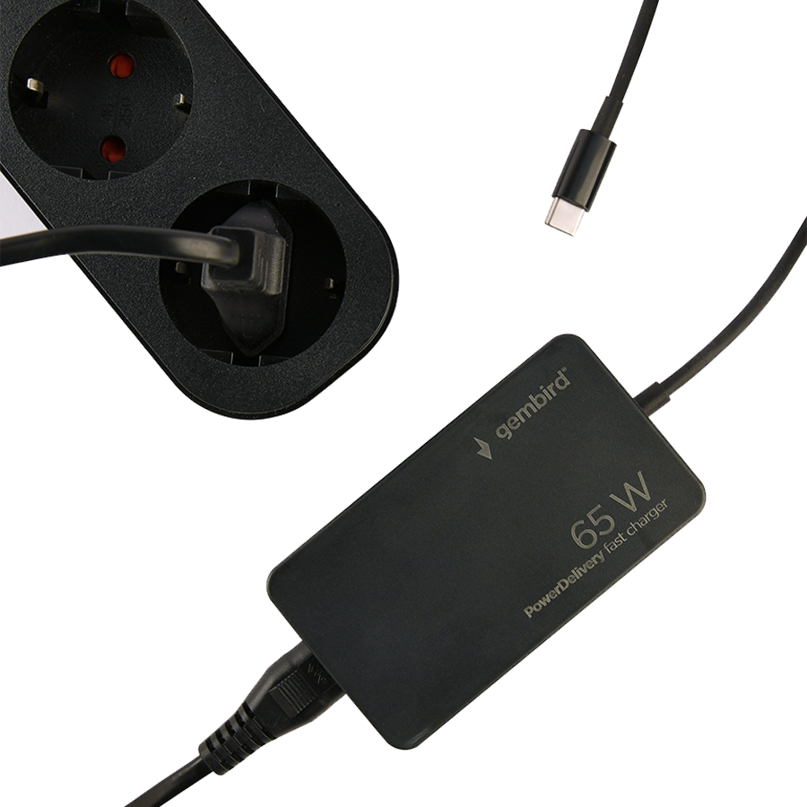 AC ADAPTER univerzalni za notebok GEMBIRD 65W PowerDelivery GaN USB, Type-C fast charger, black, NPA-AC-PDQC65-01