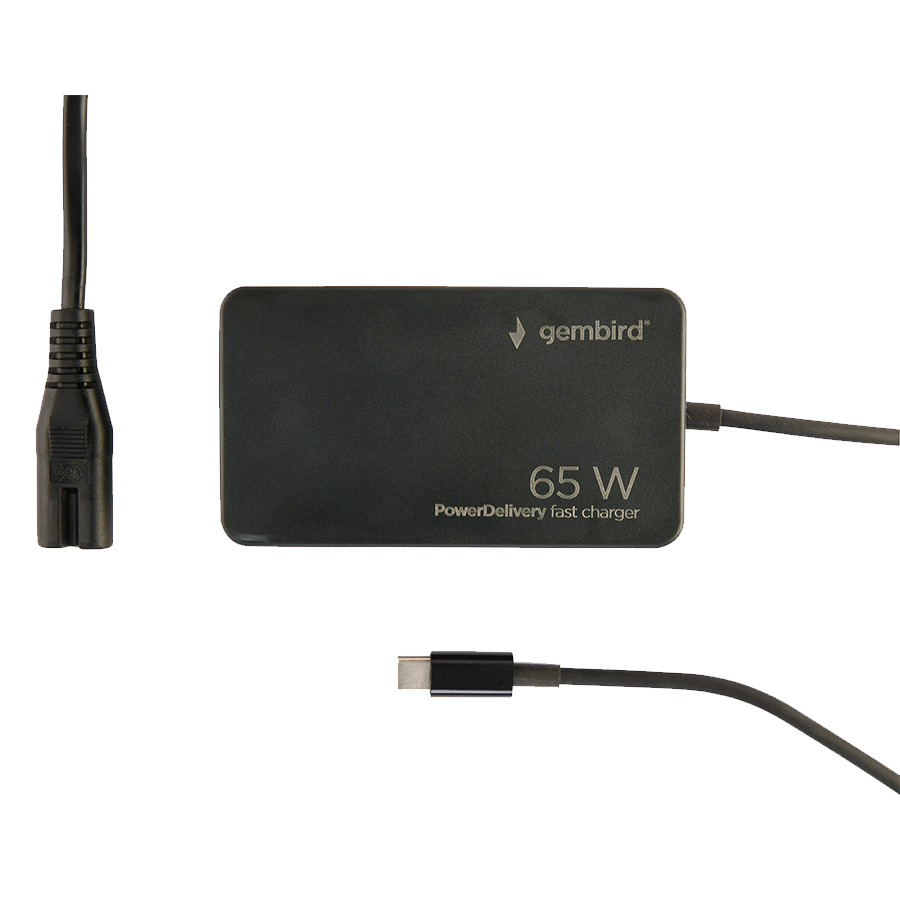AC ADAPTER univerzalni za notebok GEMBIRD 65W PowerDelivery GaN USB, Type-C fast charger, black, NPA-AC-PDQC65-01