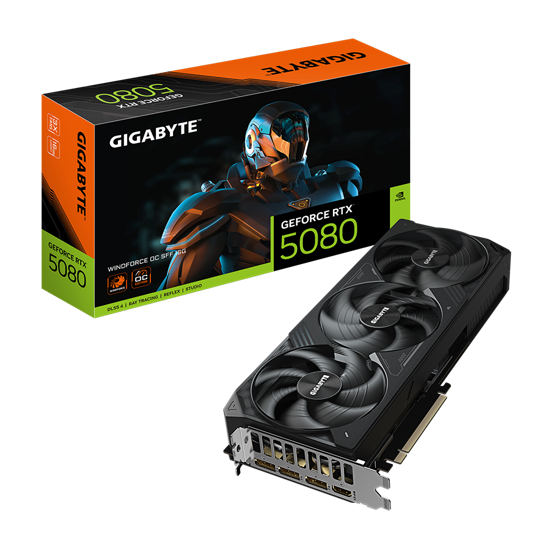 Picture of Gigabyte RTX 5080 Windforce OC 16GB GDDR7, 256-bit, 3xDP, 1xHDMI, GV-N5080WF3OC-16GD